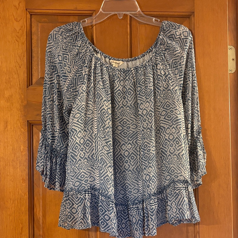 Lucky Brand Blue Geometric Blouse